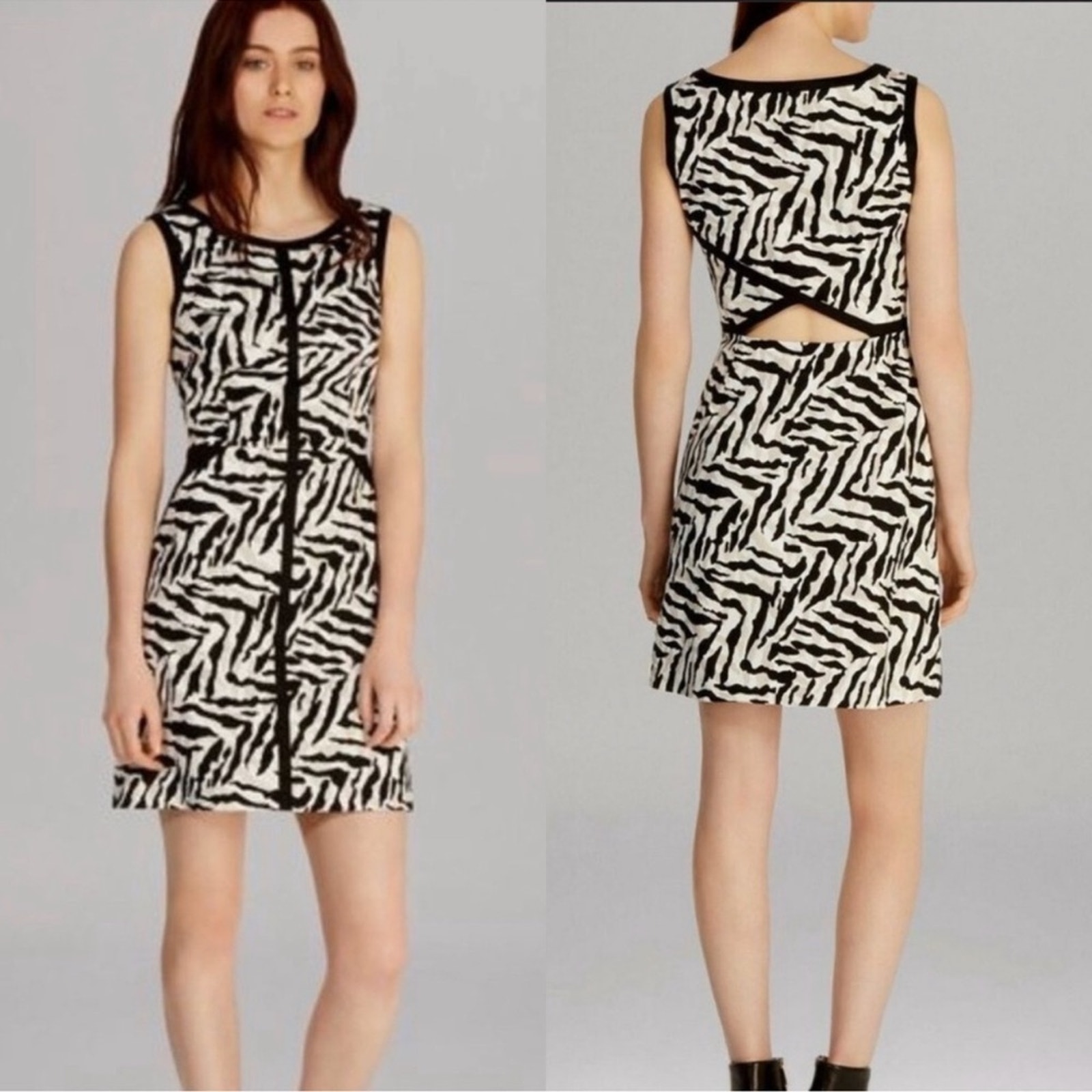Karen Millen Zebra Print Shift Mini Dress Back Cutout New